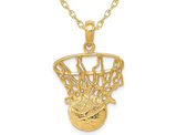 14K Yellow Gold Basketball in Hoop Pendant Necklace with Chain